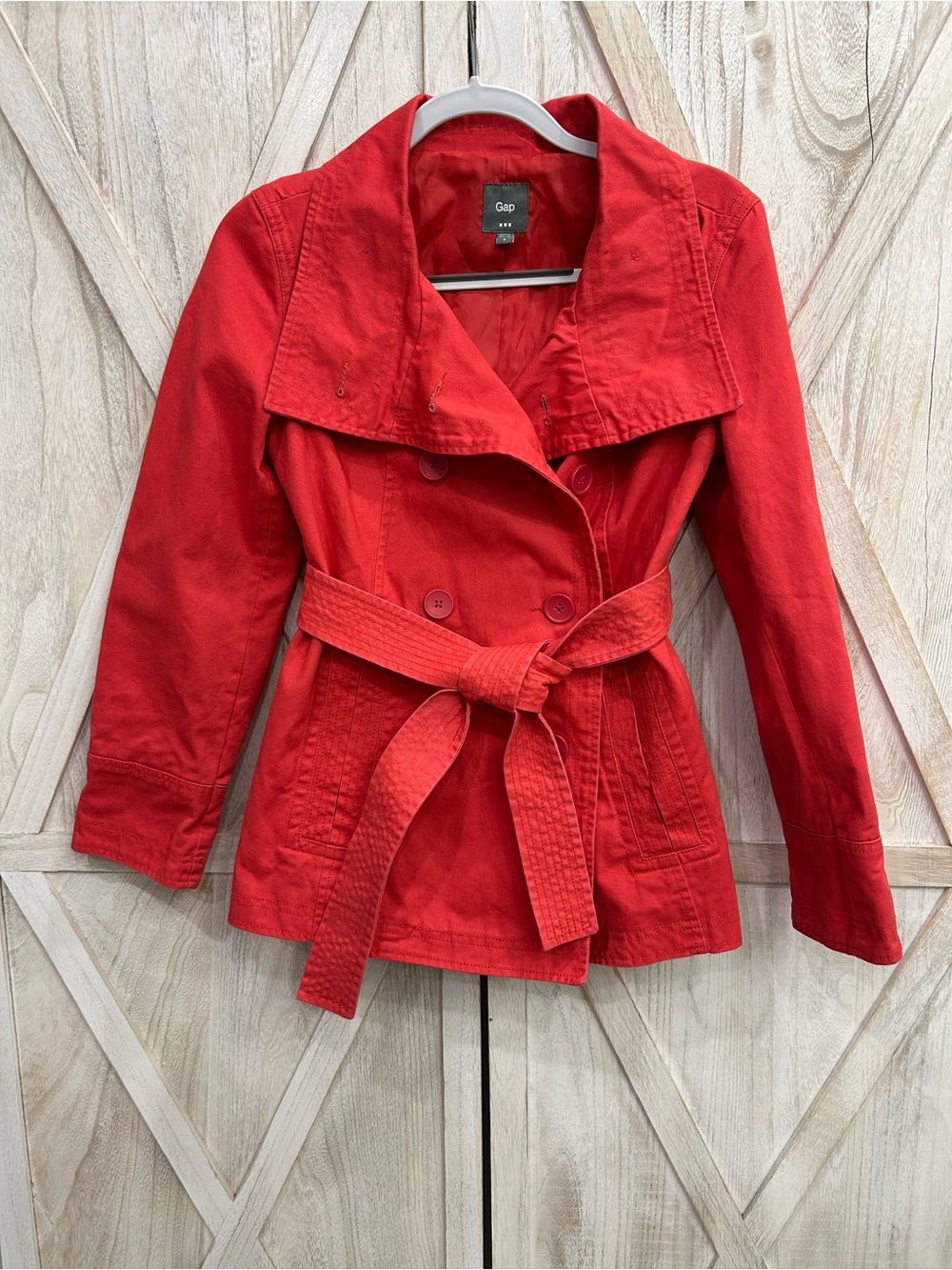 GAP Red Double-Breasted Belted Trench Jacket
